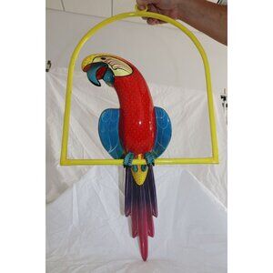 Vtg 1973 Large Sergio Bustamante Style Parrot On Yellow Perch Tlaquepaque Mexico